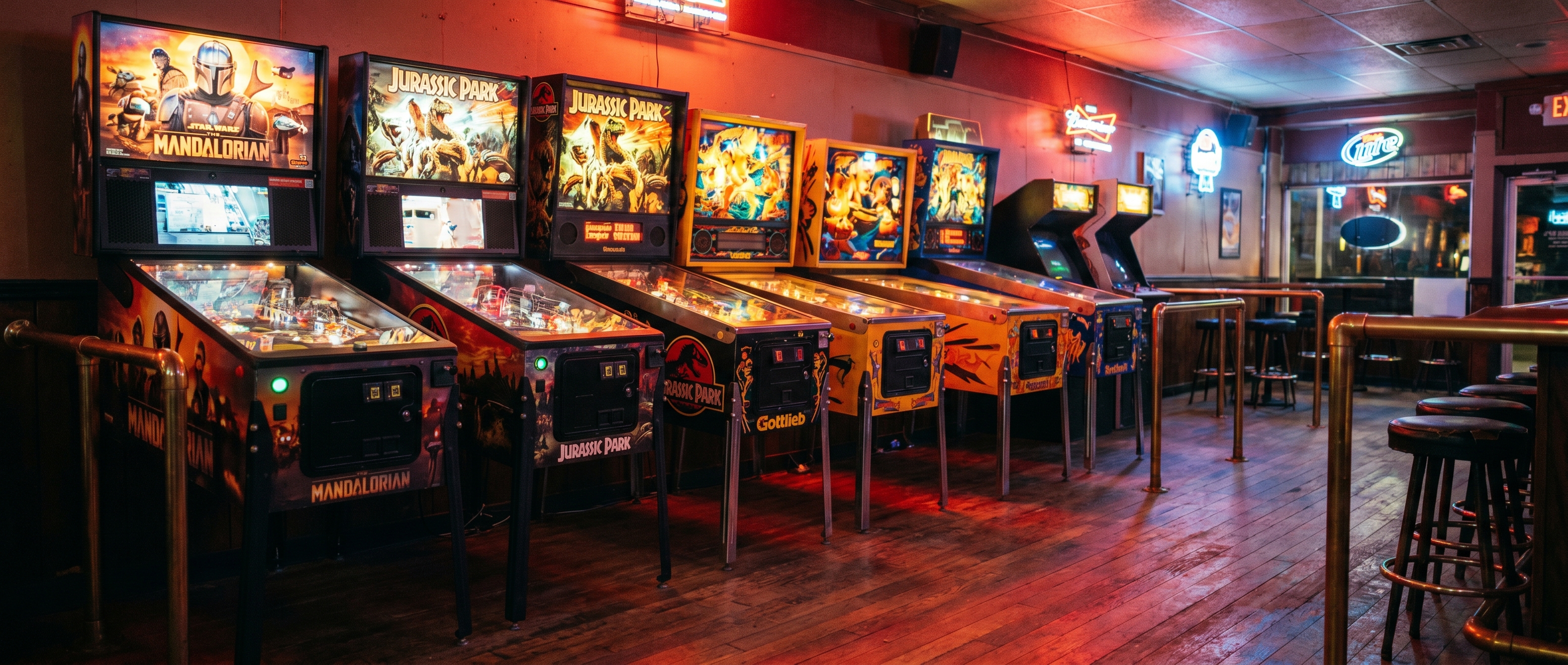 Bar Games placed by Social Amusements - Pinball, Big Buck Hunter, Boxer.